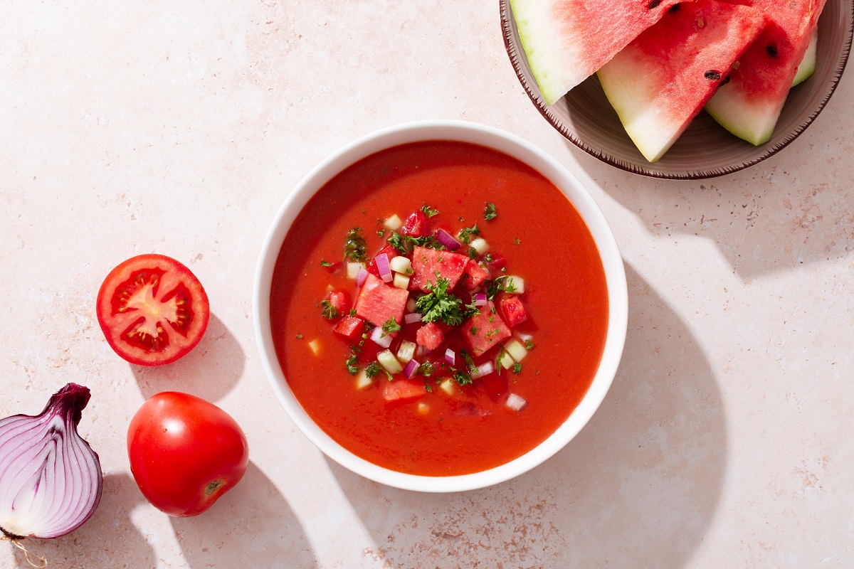 Spanish,Tomato,And,Watermelon,Gazpacho,Cold,Soup,Styled,And,Decorated
