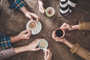 People,Drinking,Coffee,High,Angle,View