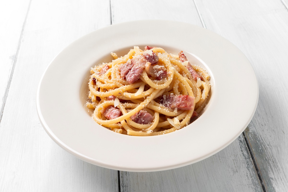 Dish,Of,Delicious,Bucatini,Alla,Carbonara,,A,Typical,Recipe,Of