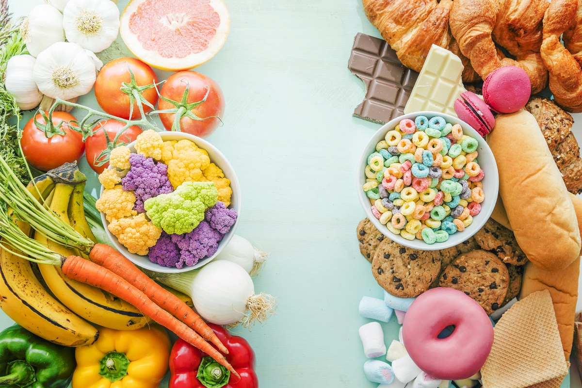 Overhead,View,Unhealthy,Healthy,Food,Background