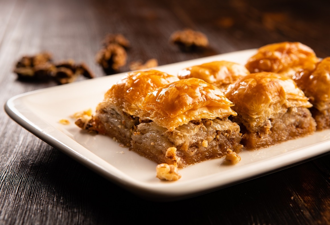 Turkish,Traditional,Dessert,Baklava,With,Pistachio,And,Walnut,Close,Up