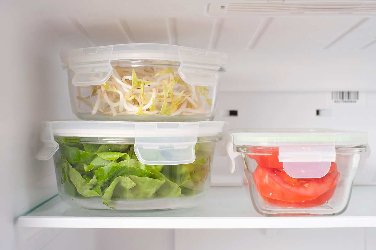 Greens,And,Vegetables,In,A,Glass,Containers,In,The,Refrigerator,