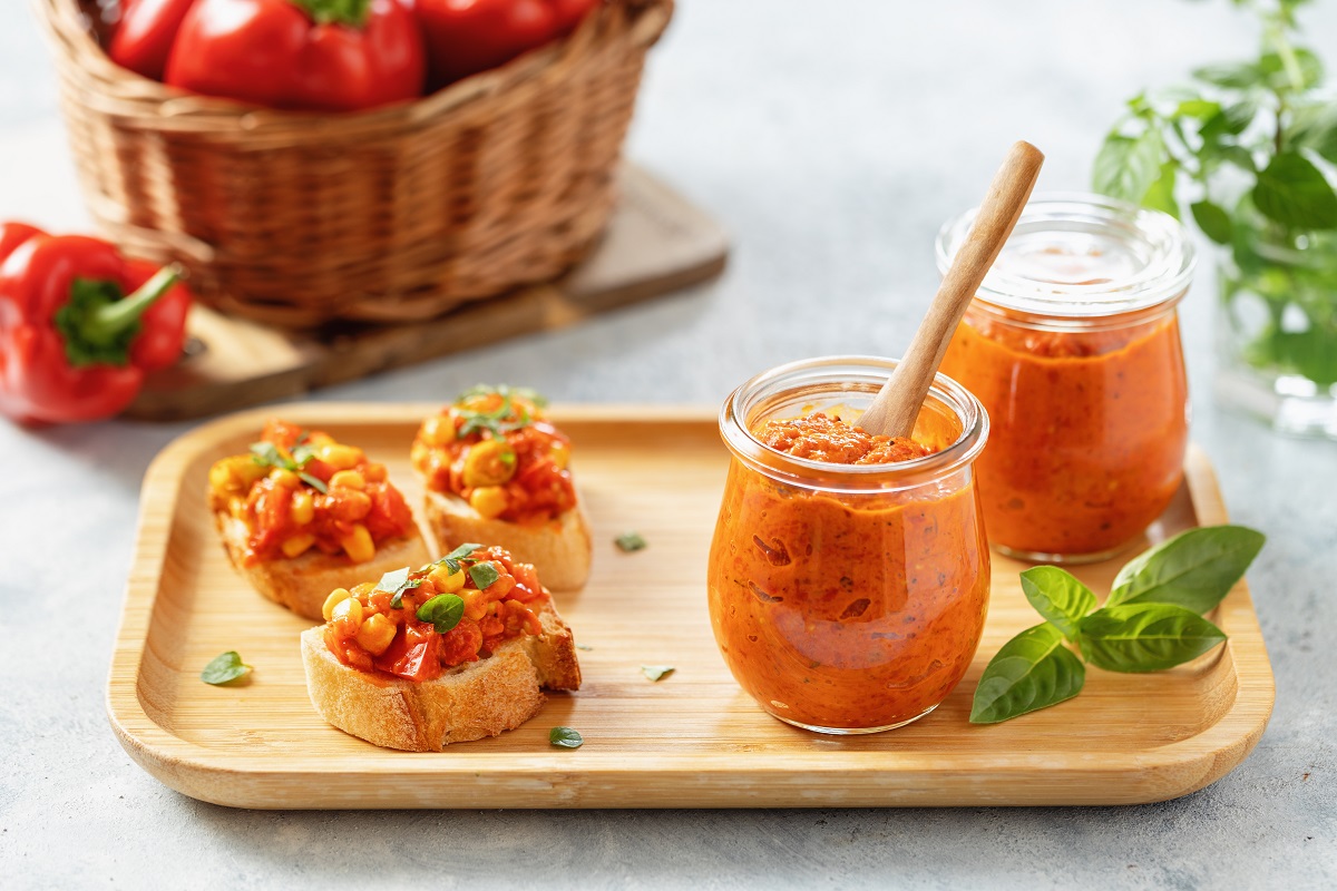 Ajvar,(pepper,Mousse),In,A,Jar,And,On,A,Slices