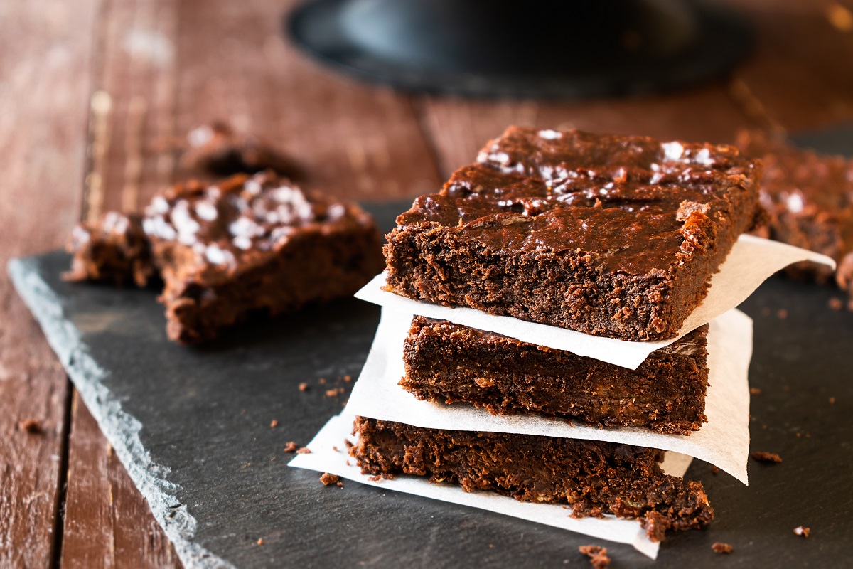 Homemade,Banana,Cocoa,Almond,Brownies,On,A,Wooden,Table,And