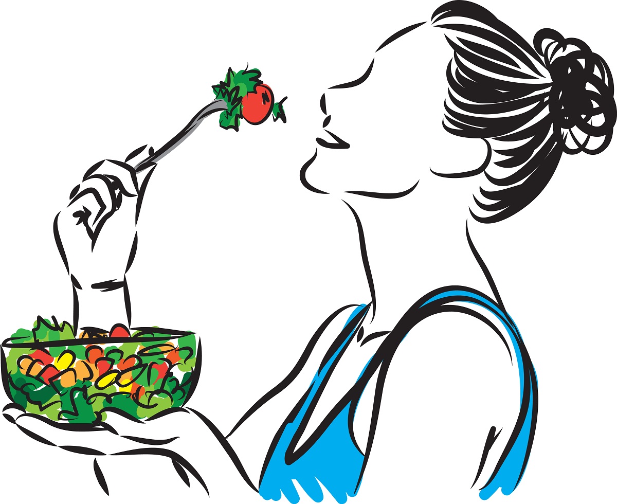 Pretty,Woman,Eating,Salad,Nutrition,Concept,Vector,Illustration