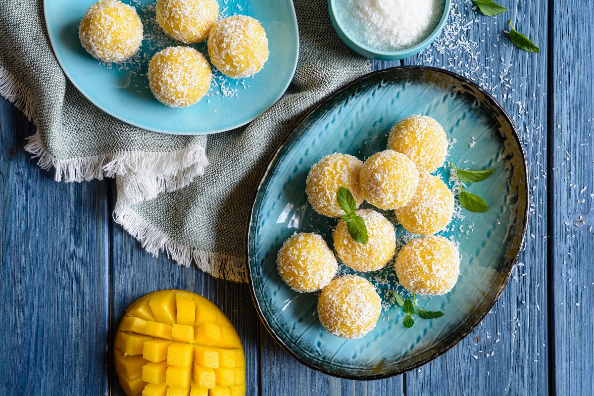 Mango,Coconut,Ladoo,,Traditional,Sweet,Balls,Made,Of,Mango