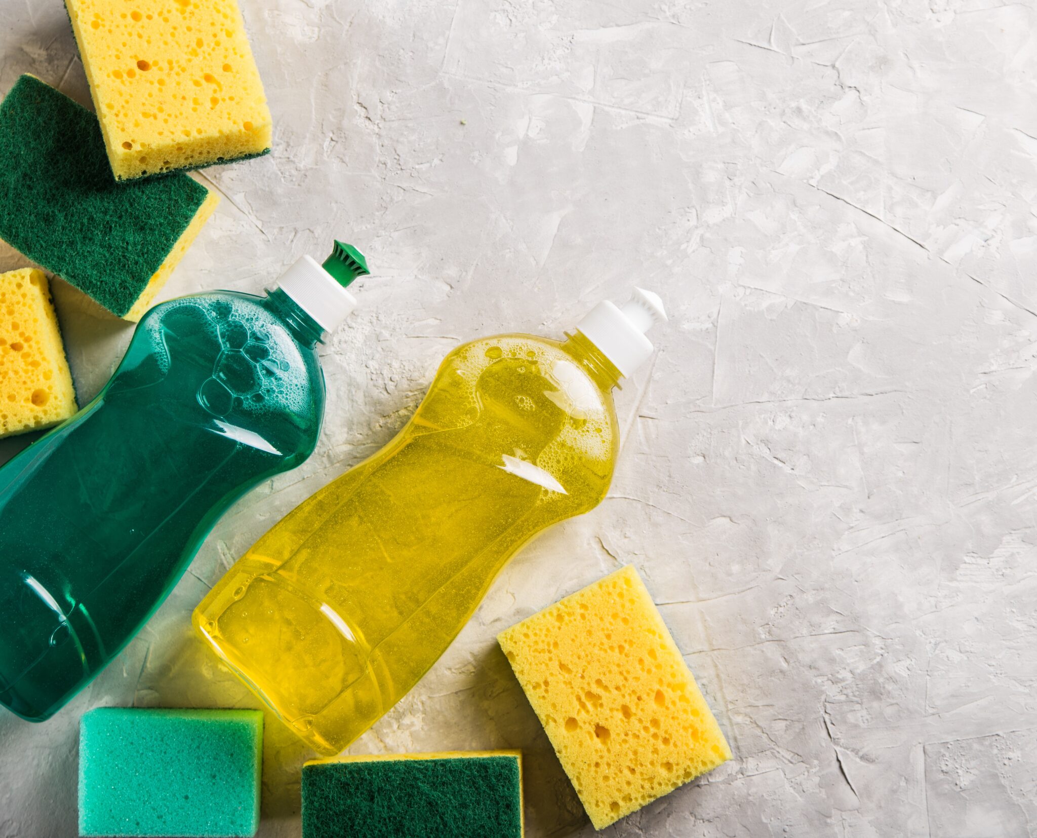 Flat,Lay,Composition,With,Cleaning,Supplies,For,Dish,Washing,And