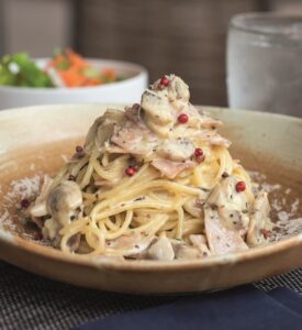 Italian food serving in the alfresco dining area