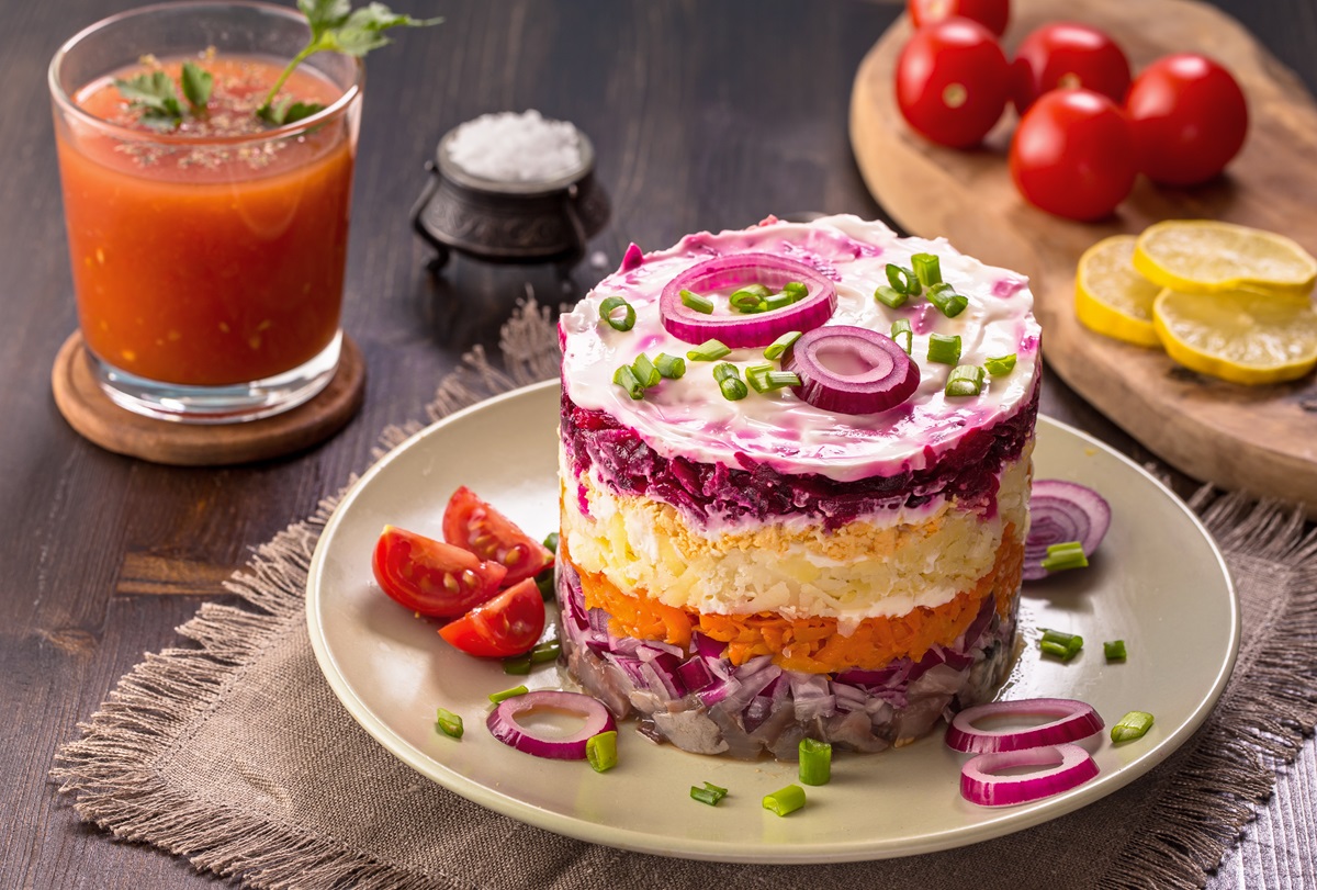 Herring,Under,A,Fur,Coat,And,Tomato,Juice.,Russian,National