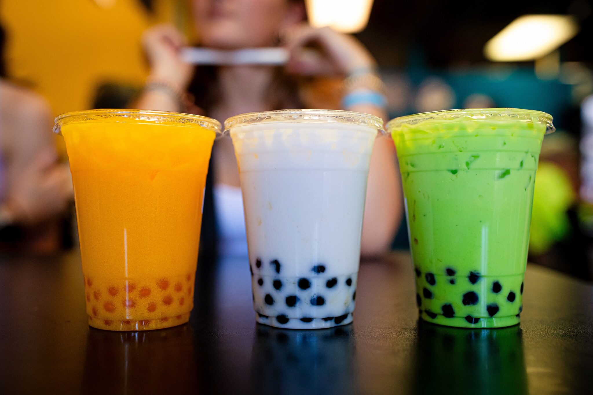 Closeup,Of,Tree,Delicious,White,,Yellow,And,Green,Boba,Milk