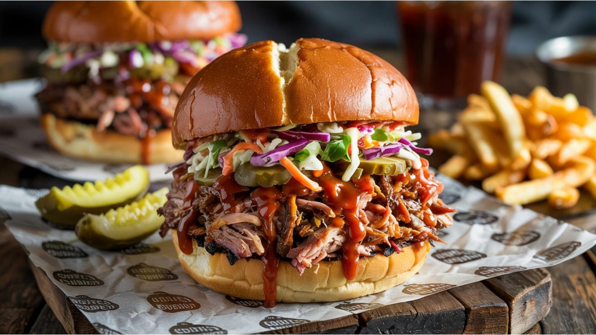 Slow-cooked,Pulled,Pork,Piled,High,In,A,Soft,Bun,With