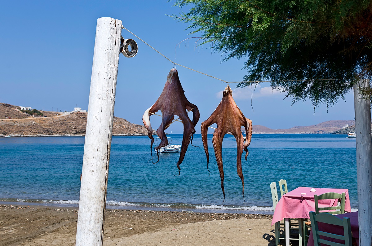 Octopuses,Drying,At,The,Sun,,At,A,Seaside,Tavern,,Kythnos