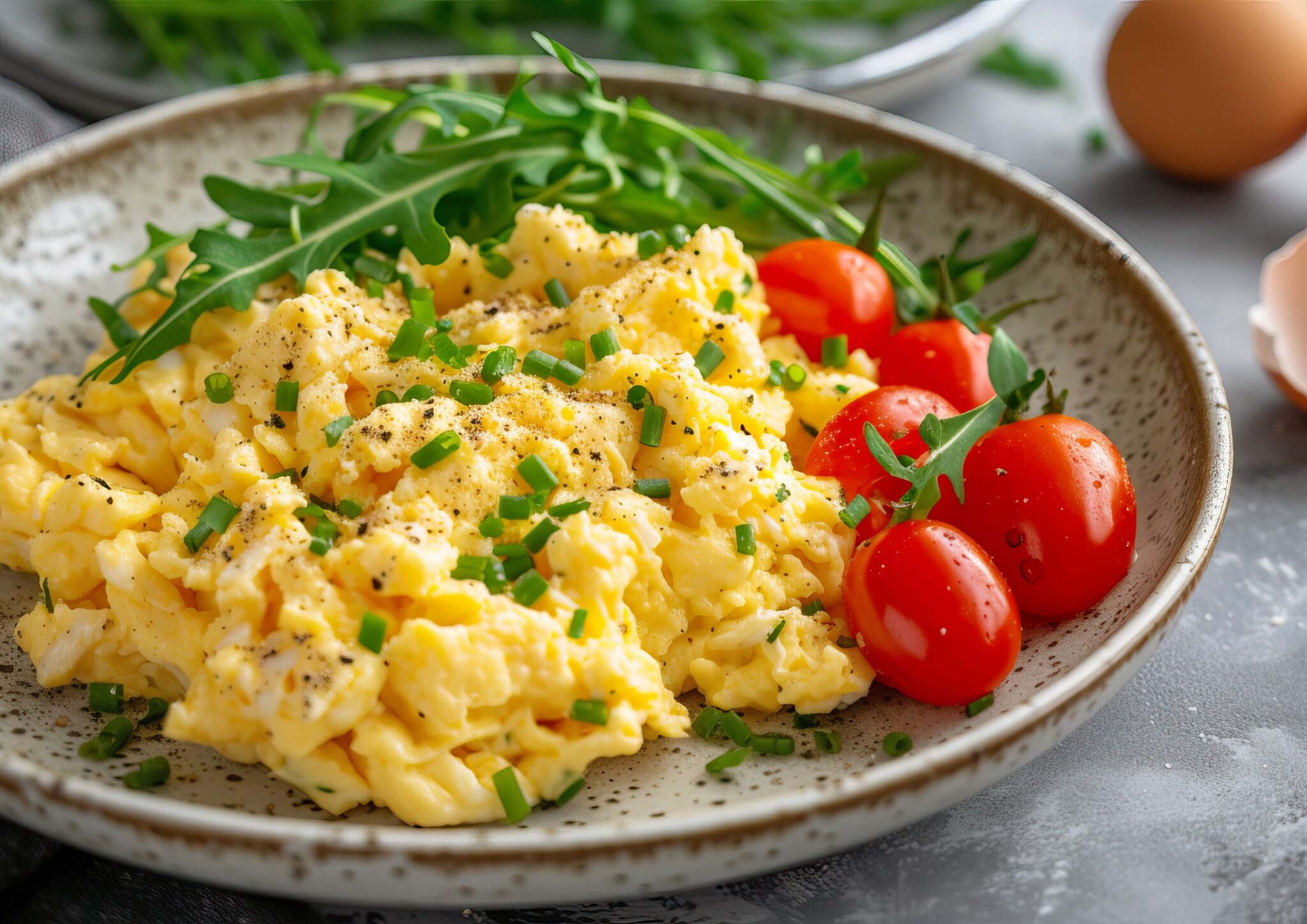 Scrambled,Eggs,Beautifully,Presented,On,A,Plate,,Showcasing,A,Vibrant