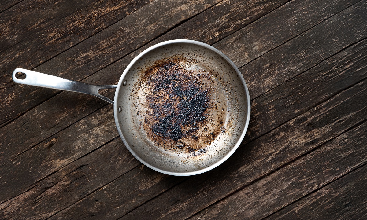 Dirty,Aluminum,Or,Aluminiun,Fry,Pan,With,Handle.,Burned,Oily