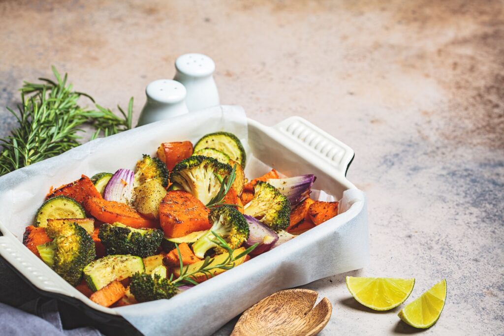 Baked,Vegetables,In,The,Oven,Dish.,Baked,Sweet,Potato,,Zucchini