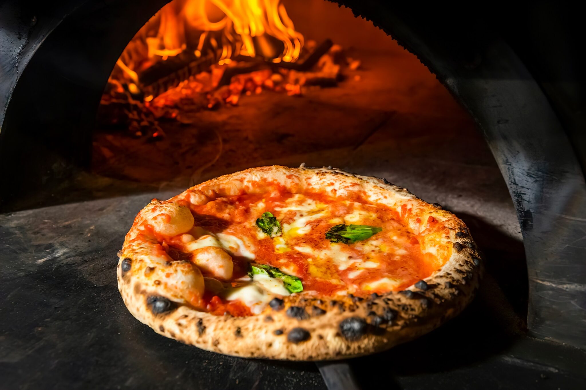 Pizza,Margherita,(neapolitan,Pizza),Straight,From,A,Wood-fired,Oven.,Close-up,