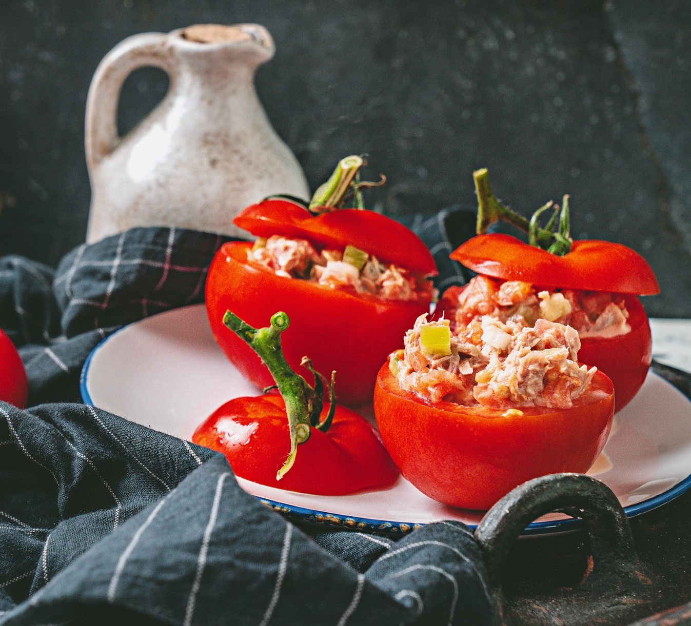 Traditional,Portuguese,Snack,Tomatoes,Stuffed,With,Canned,Tuna,Salad,Over
