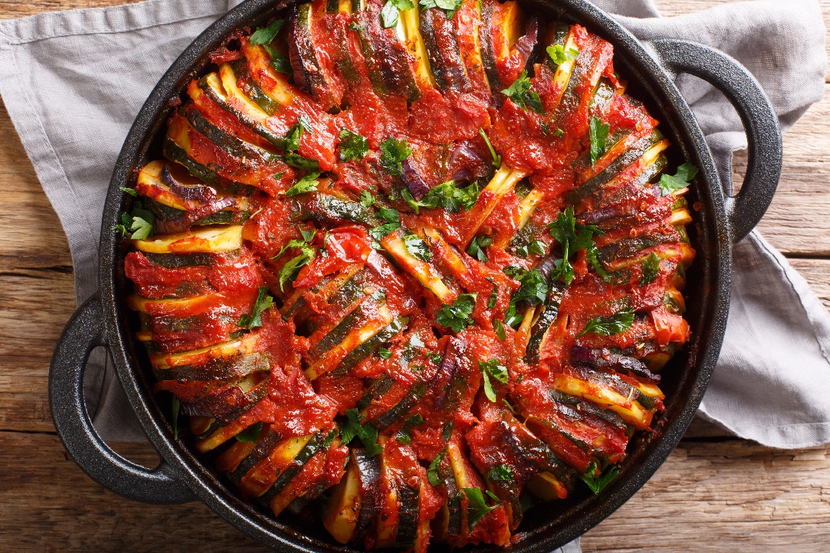 Greek,Cuisine,Briam,Vegetable,Mix,Close-up,In,A,Pan,On