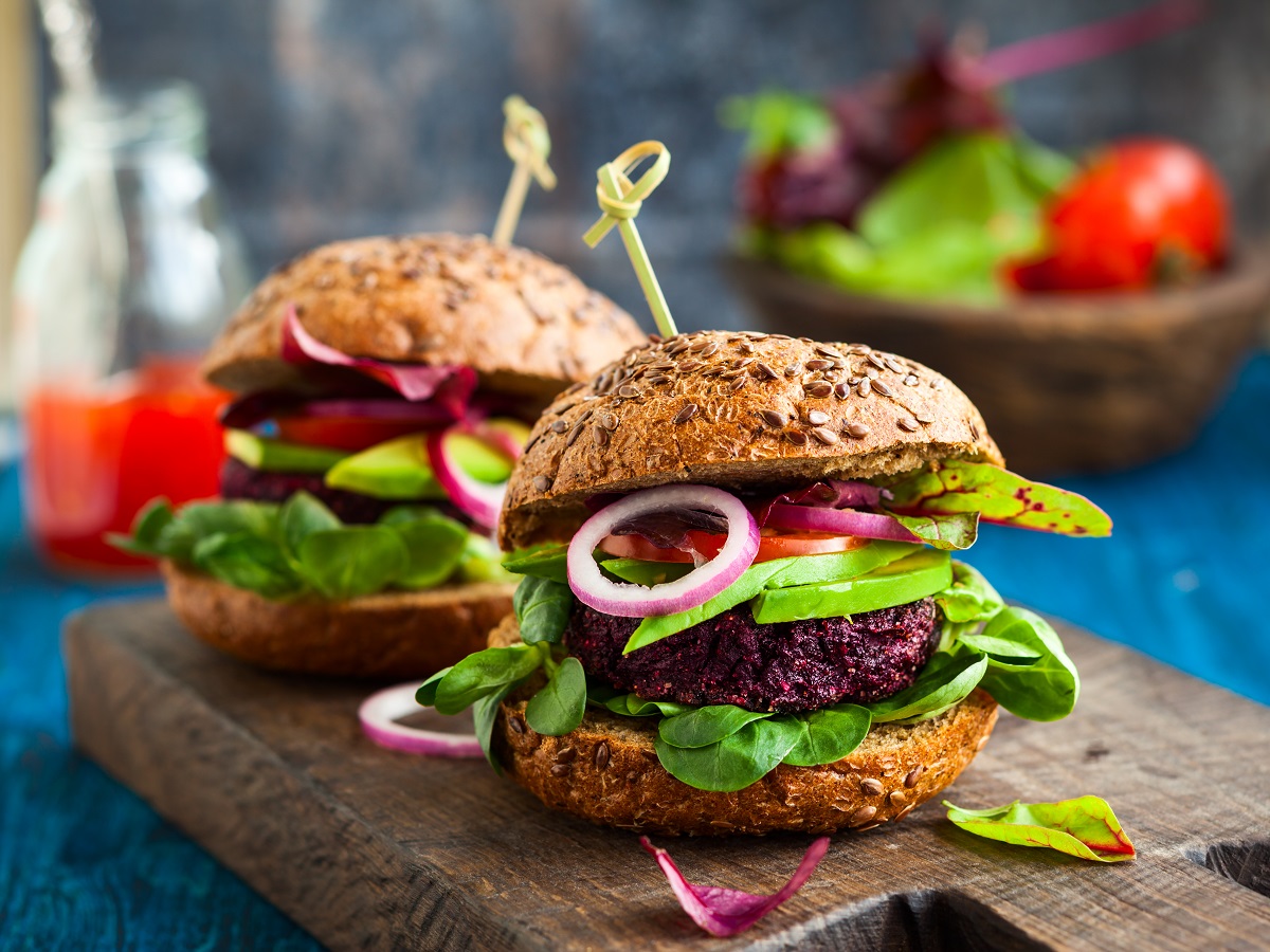 Veggie,Beet,And,Quinoa,Burger,With,Avocado