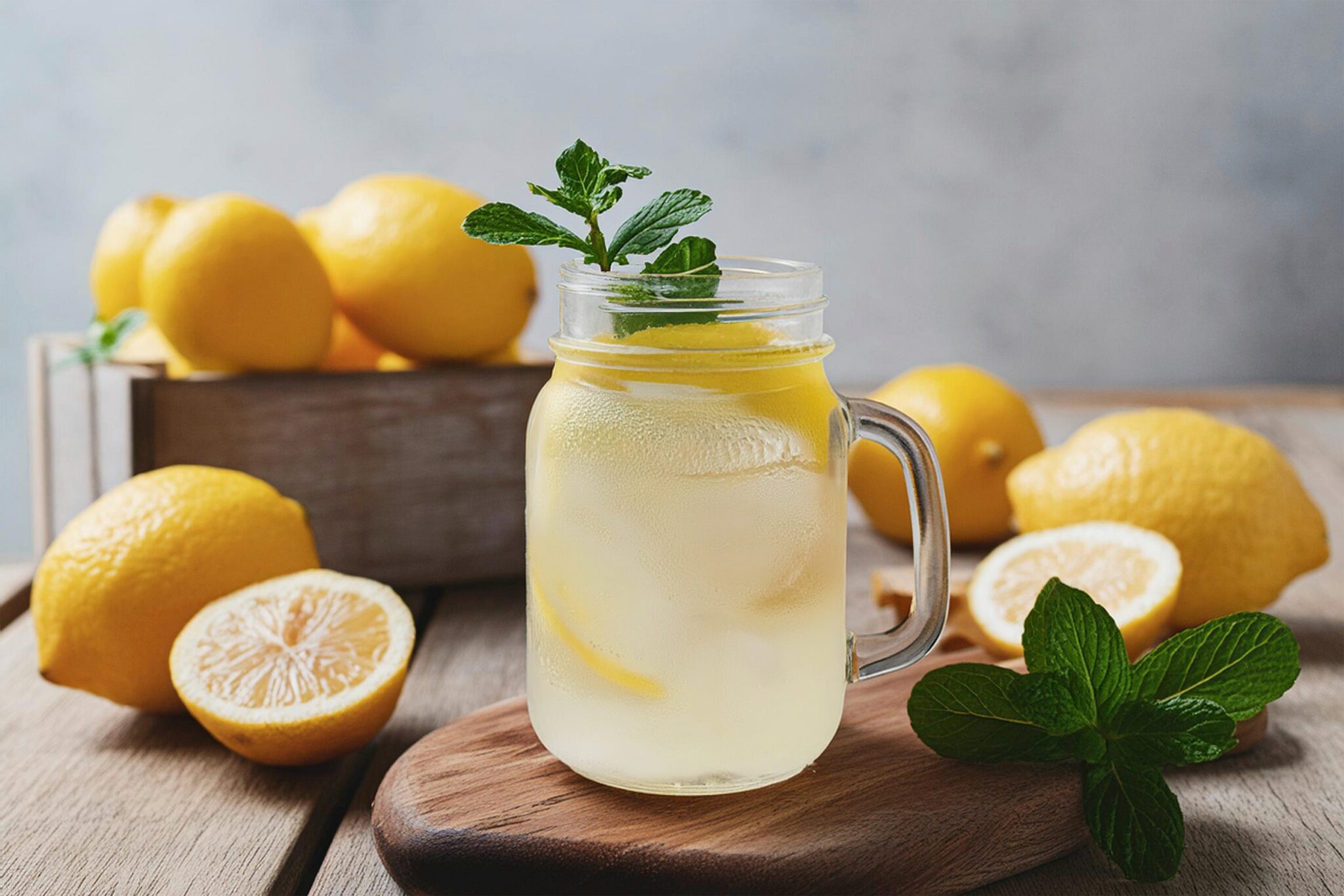 Homemade,Lemonade,With,Lemon,And,Mint,In,Mason,Jar,On