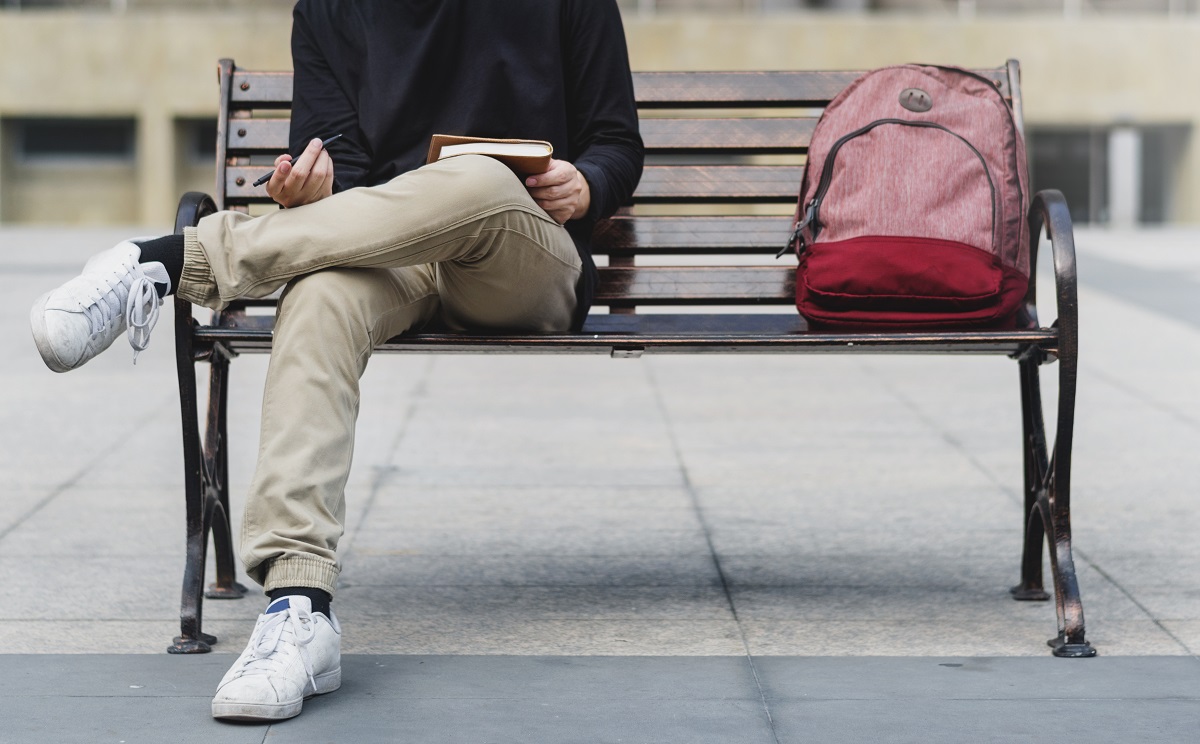 Student,Man,Writing,Diary,Chilling,On,Bench