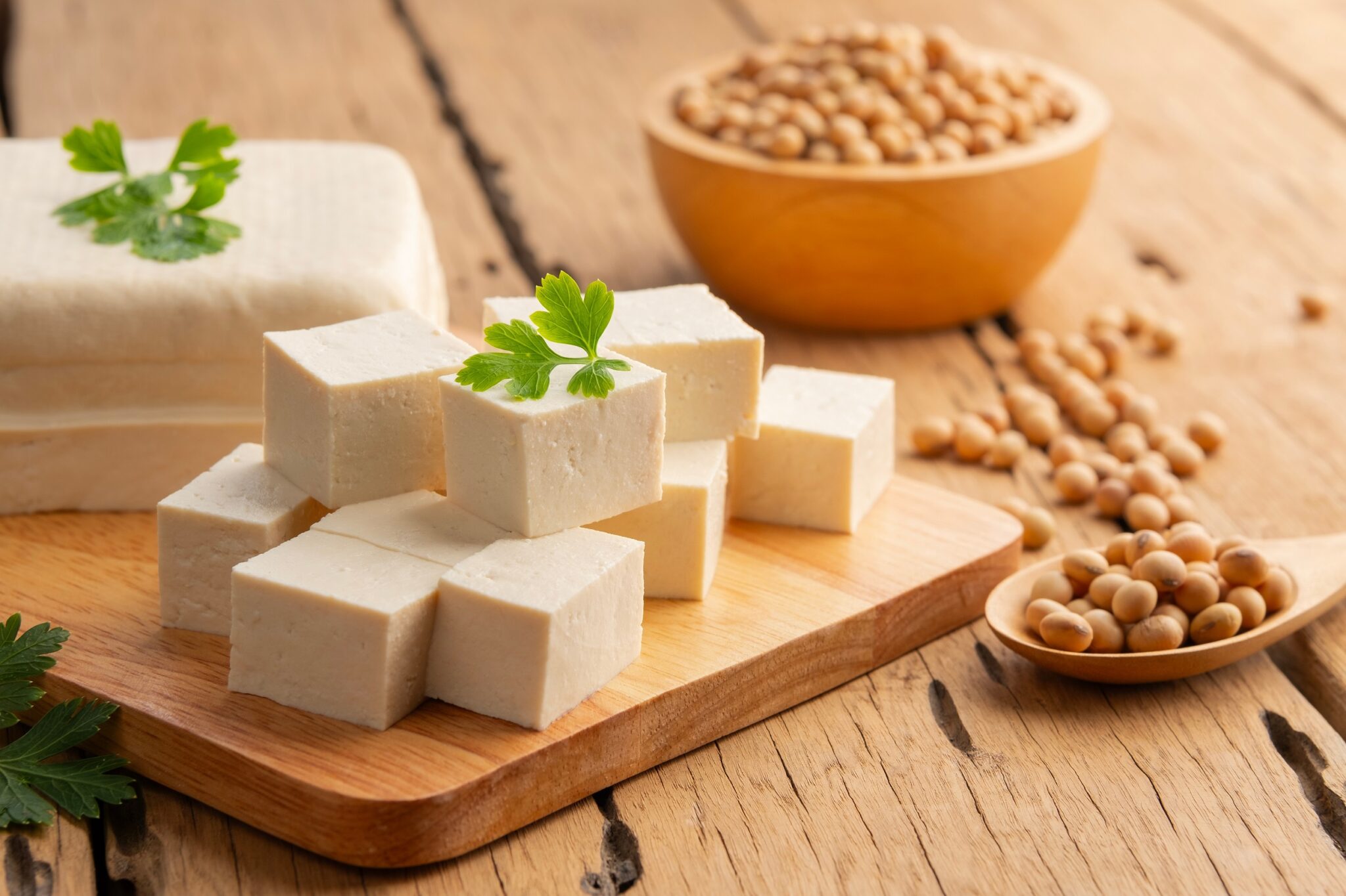 Sliced,Block,Tofu,hard,White,Tofu,Soy,Bean,Curd,On,A