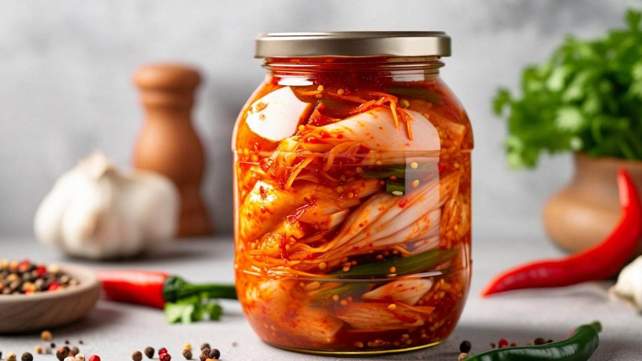 Kimchi,In,The,Jar.,Close,Up.,Flat.,Show,Just,Kimchi.