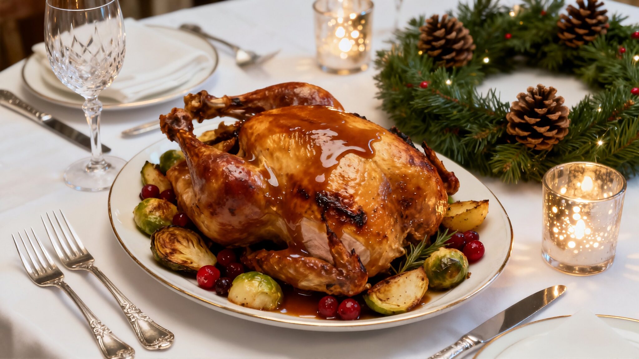 A,Beautifully,Roasted,Turkey,Glazed,With,Sauce,And,Surrounded,By