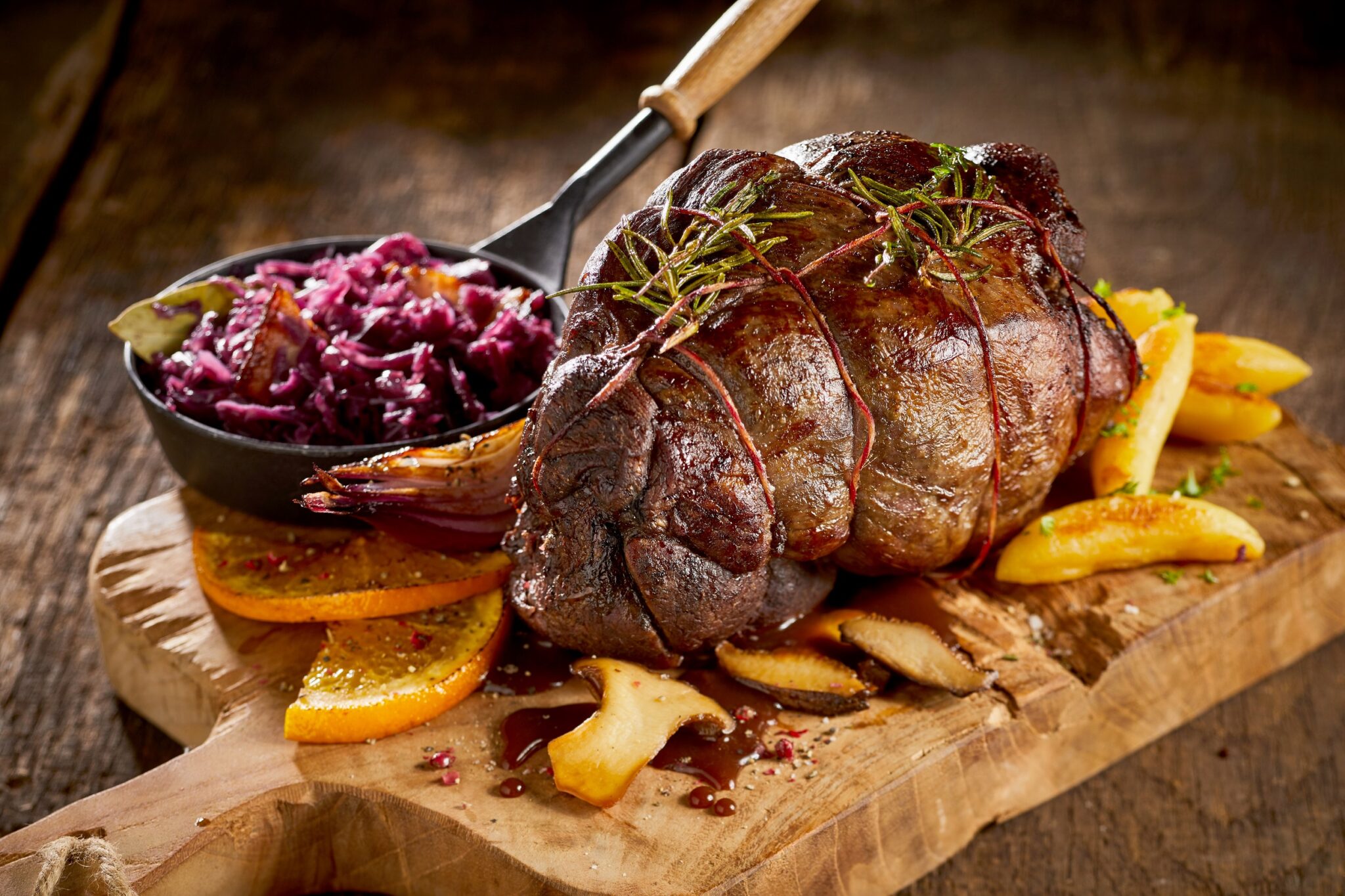 Serving,Of,Roasted,Wild,Venison,With,Vegetables,And,Orange,Trimming