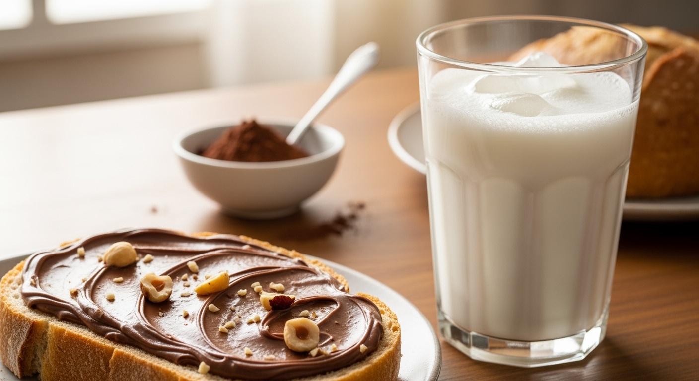 Chocolate,Spread,On,Toast,Bread,,Milk