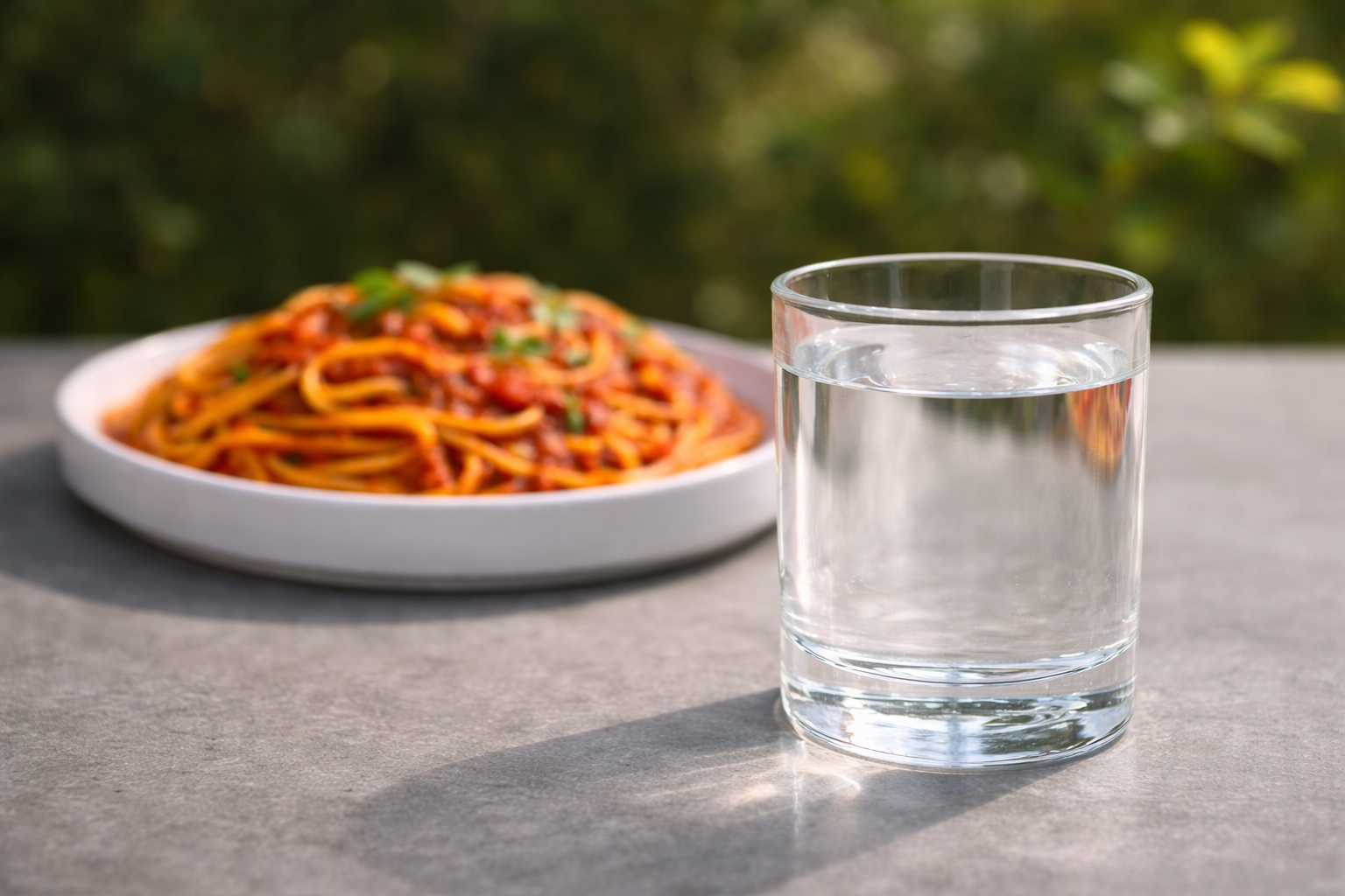 Clear water and pasta dish