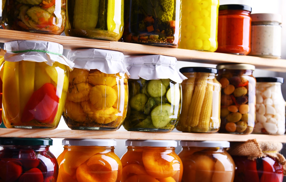 Jars,With,Variety,Of,Marinated,Vegetables,And,Fruits.,Preserved,Food