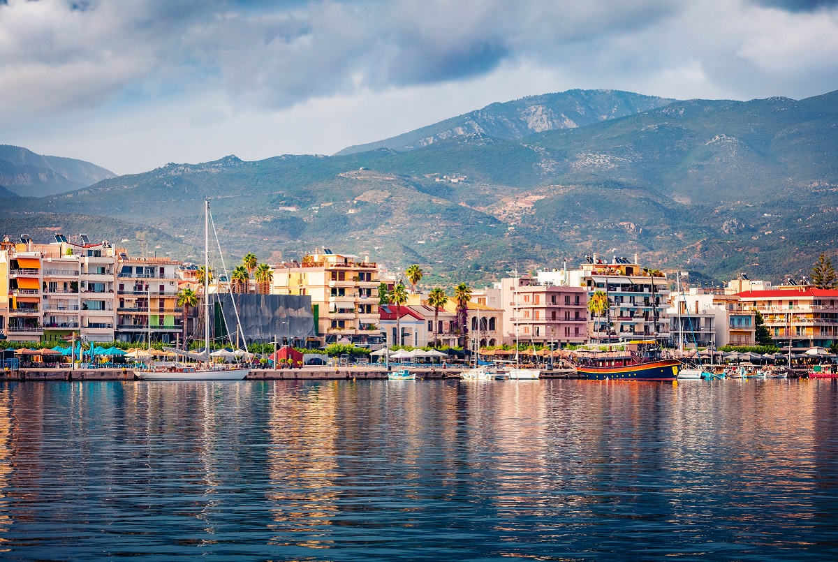 Superb,Morning,Cityscape,Of,Kalamata,Port,With,Luxury,Yacht.,Gorgeous