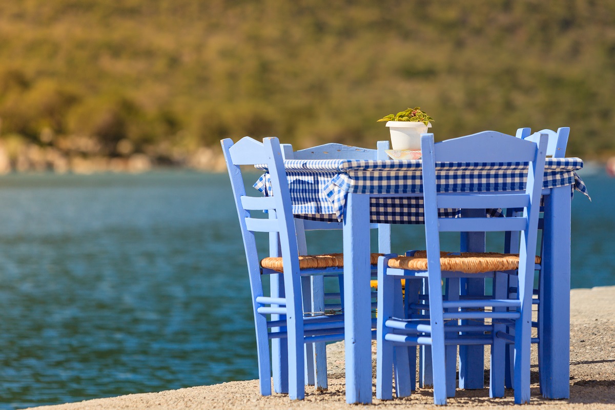 Seaside,Blue,Table,And,Chairs,Open,Cafe,Outdoor,Restaurant,In