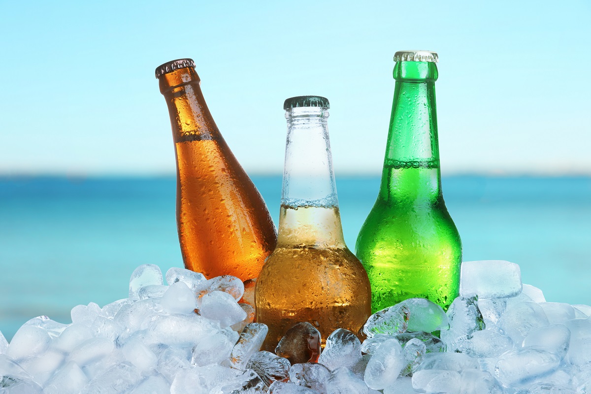 Bottles,Of,Beer,In,Ice,Near,Sea.,Refreshing,Summer,Drink