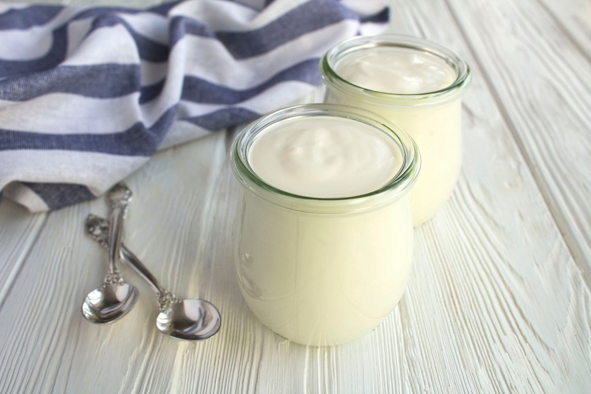 Natural,Milk,Yogurt,In,The,Glass,Jars,On,The,White