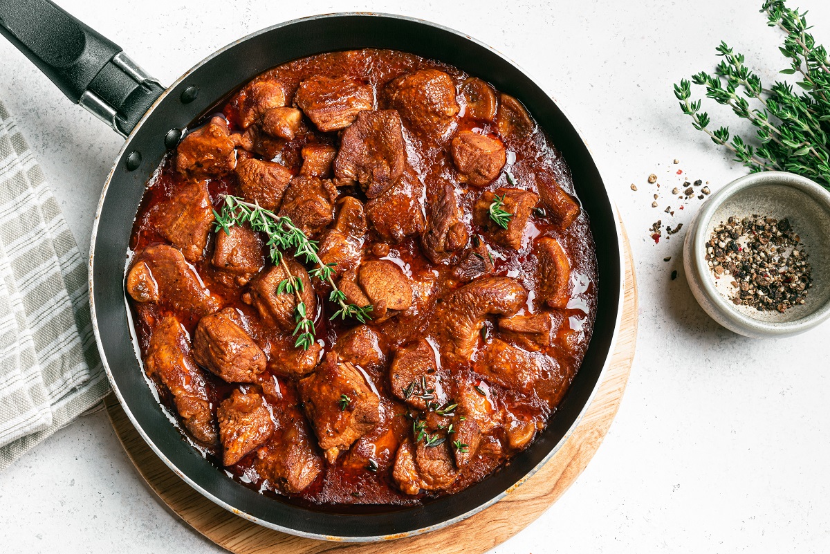 Red,Wine,Braised,Beef,Or,Beef,Bourguignon,Stew,,Top,View.
